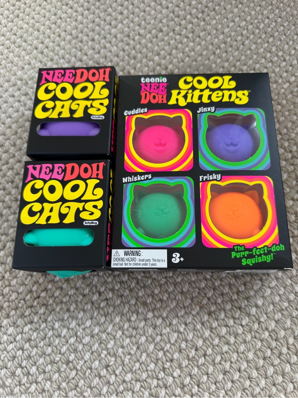 NeeDoh Cool Kittens and cool cats- Pink, Purple, Green, Orange